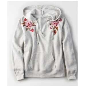 American Eagle Outfitters Gray Embroidered Hoodie